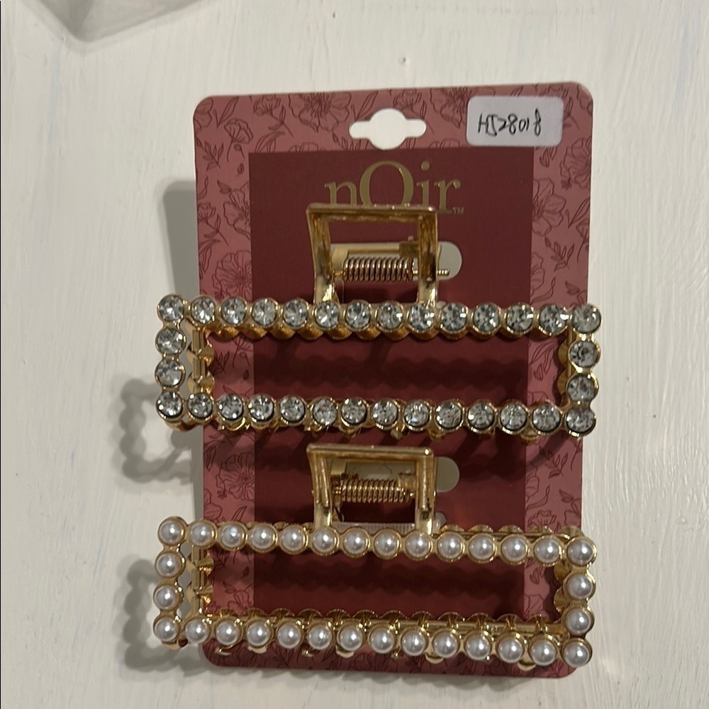 New 2 nOir Gold Hair Claw Clips diamond & pearl (faux obviously)